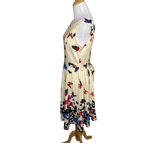 Owin Cream Butterfly Floral A Line Fit and Flare Dress. Size Medium. New - Picture 3 of 8
